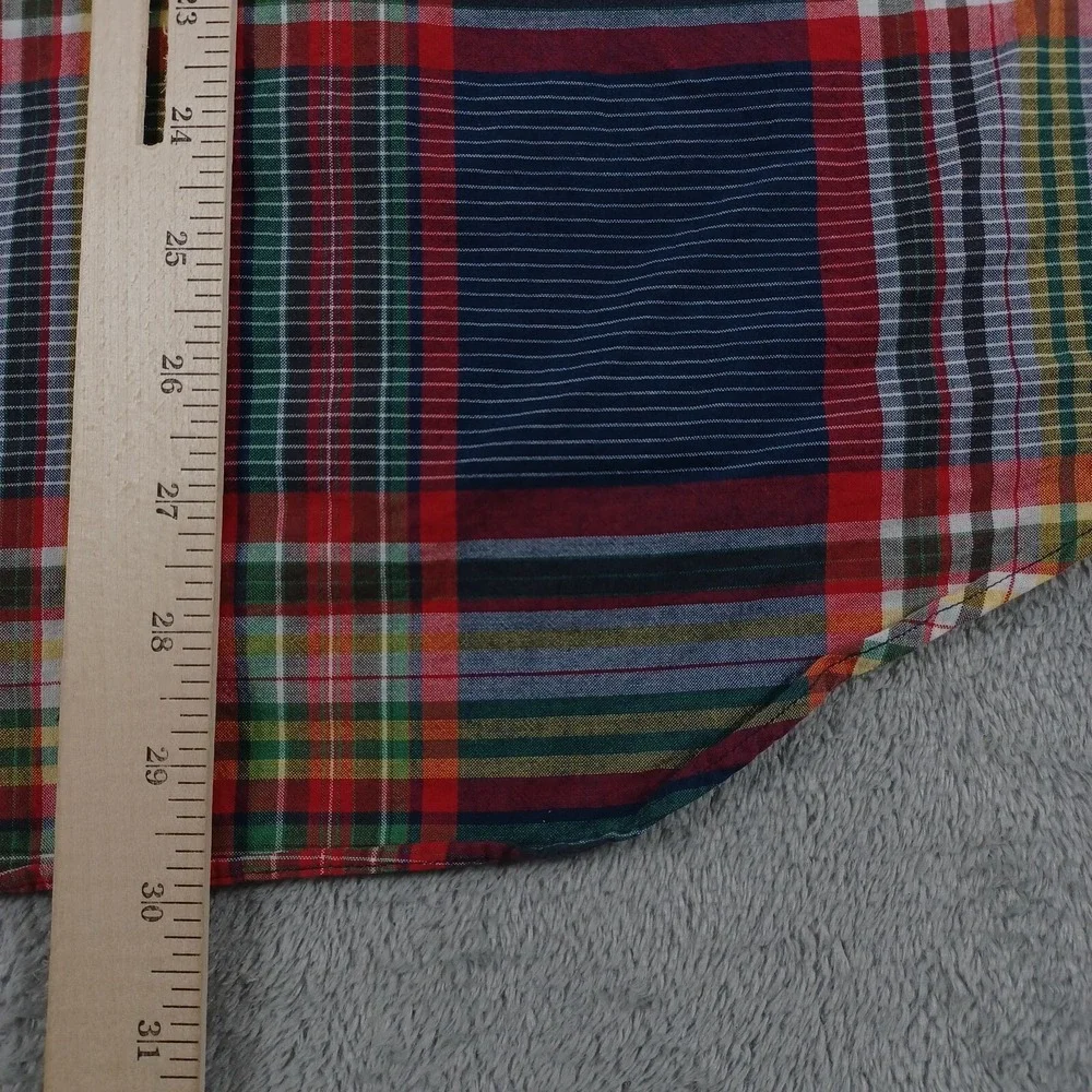 Vintage Polo Ralph Lauren Shirt Mens Medium Red Military‎ Epaulets Plaid 90s
